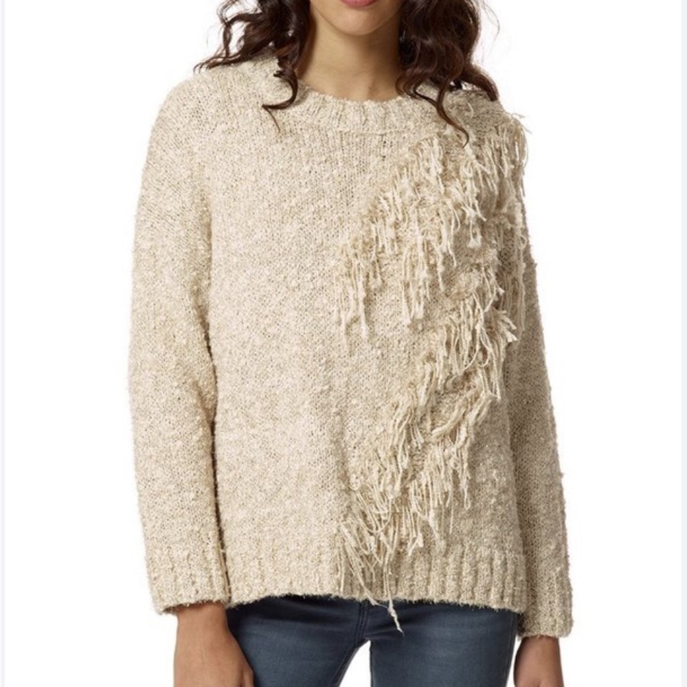 STELLAH Vera Sweater Fringe Boho Glam Golden Wheat Tan Medium M bohemian sparkle